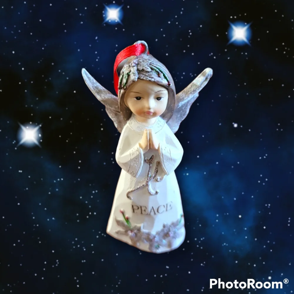Vtg Angel Girl/Woman Praying Peace Christmas/Holiday Baptism Ornament